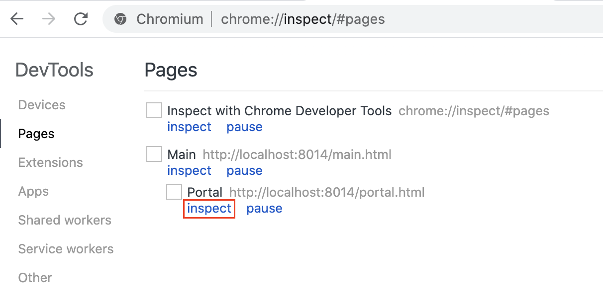 Image showing chrome://inspect#pages